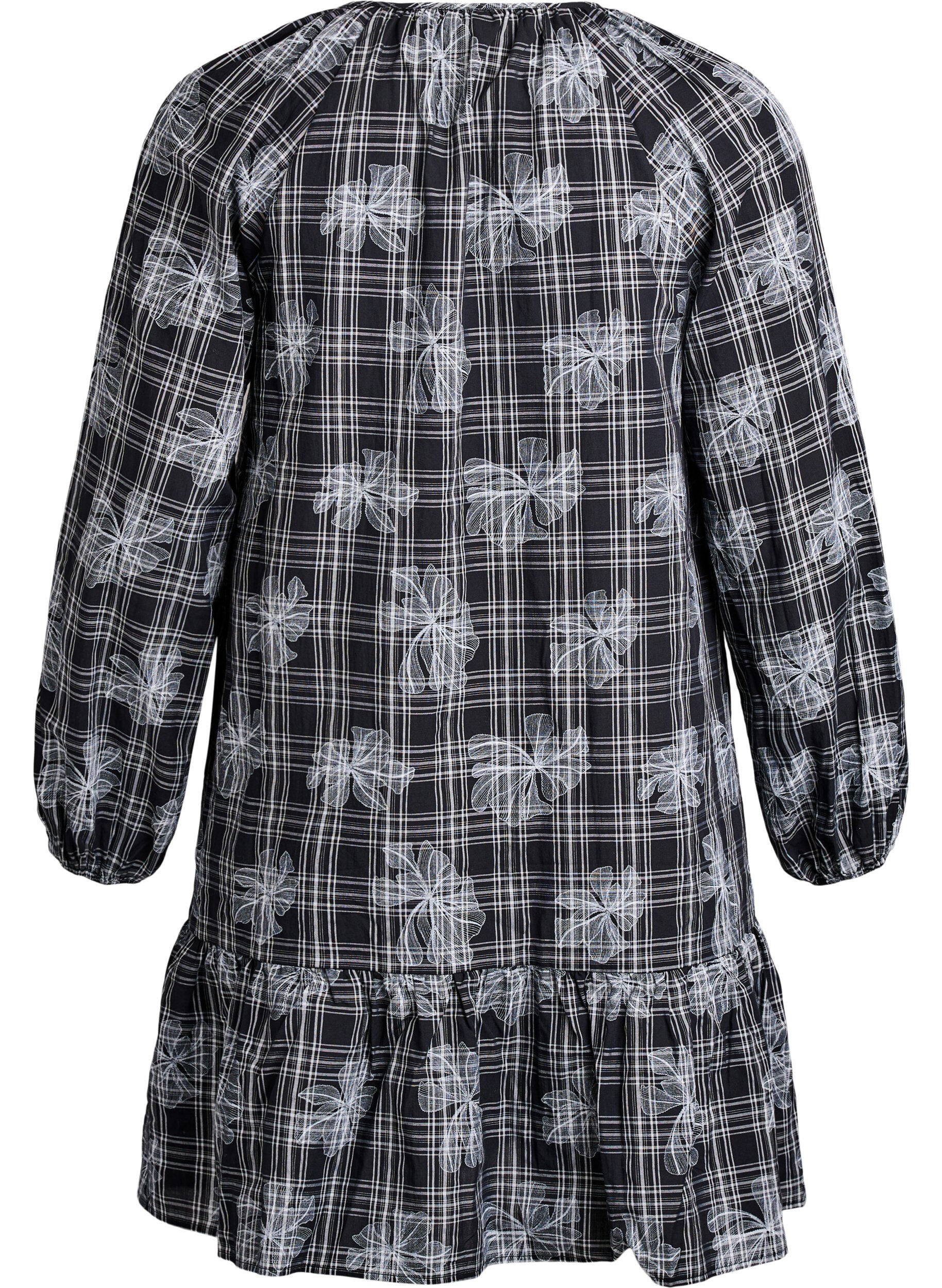 ZizziKurzes Kleid mit Karo- und Blumenmuster, Schwarz, Packshot image number 1