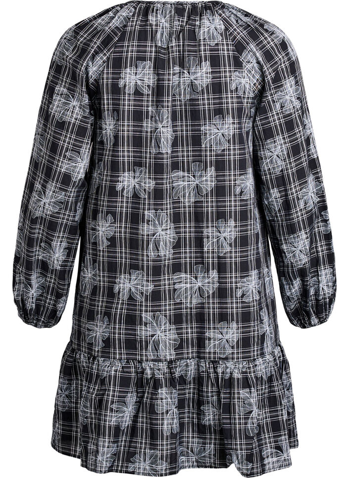 Kurzes Kleid mit Karo- und Blumenmuster, Schwarz, Packshot image number 1