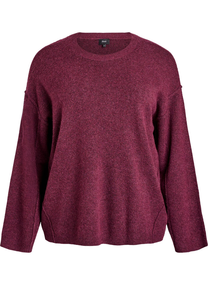 Lockerer Strickpullover mit markanten Nähten, Dunkles Bordeaux, Packshot image number 0