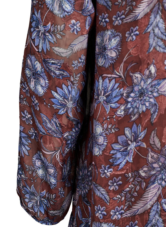 Gebl&uuml;mtes Midikleid mit R&uuml;schensaum, Braun, Packshot image number 3