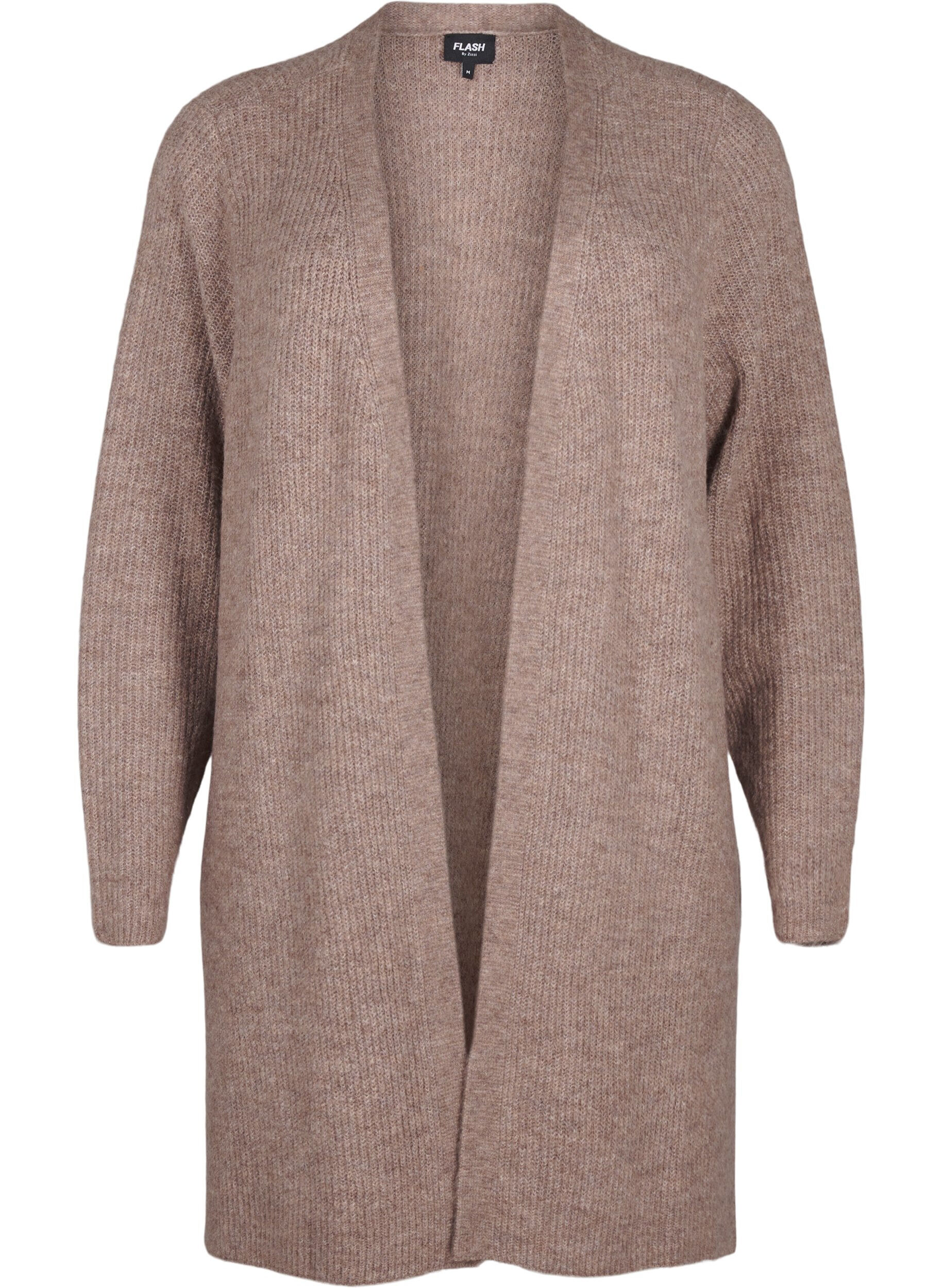 ZizziFLASH - Gerippter Cardigan mit Schlitzen, Brown Lentil Melange, Packshot image number 0