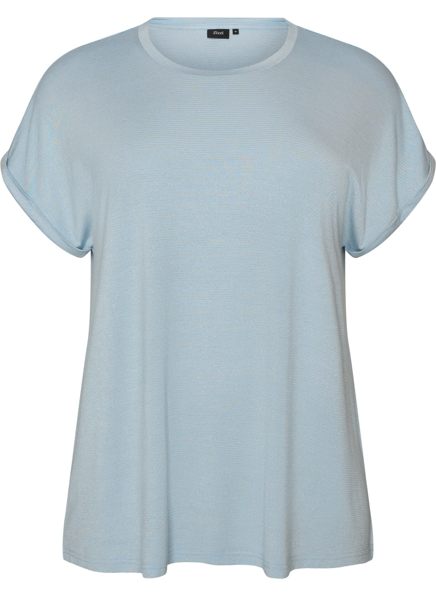 ZizziT-Shirt aus Viskose mit Glitzerstreifen, Blau, Packshot image number 0