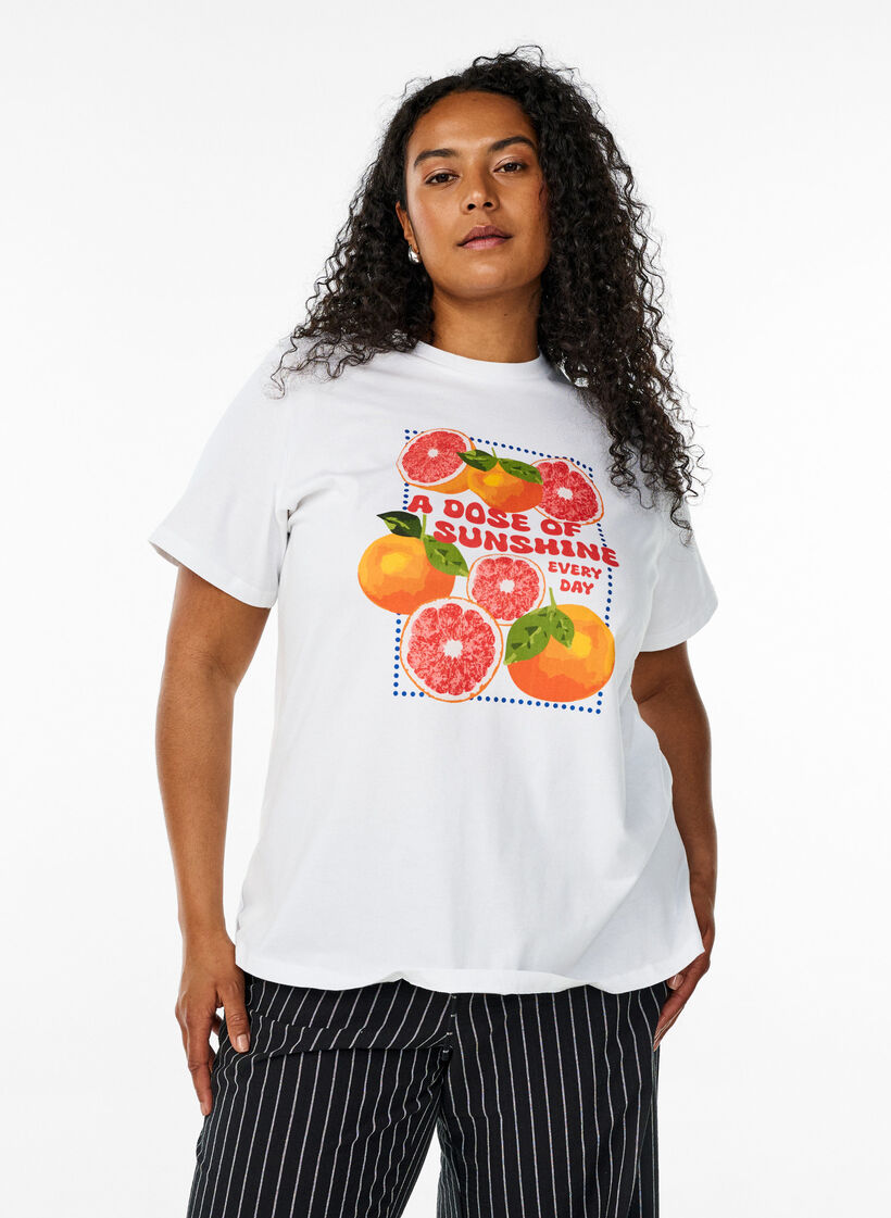 T-Shirt aus Biobaumwolle mit Zitrusmotiv, Wei&szlig;, Model image number 0