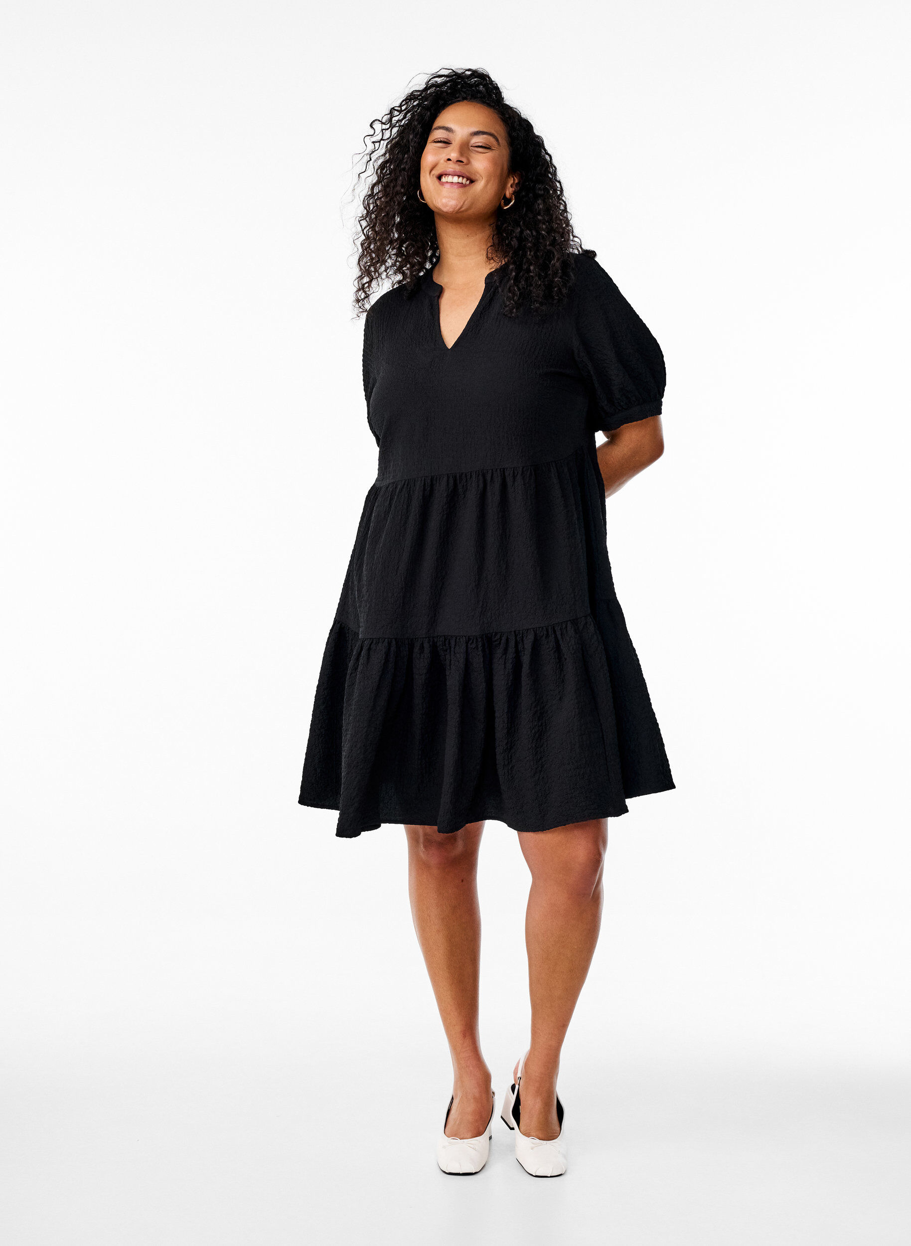 ZizziKurzes A-Linien-Kleid, Schwarz, Model image number 1