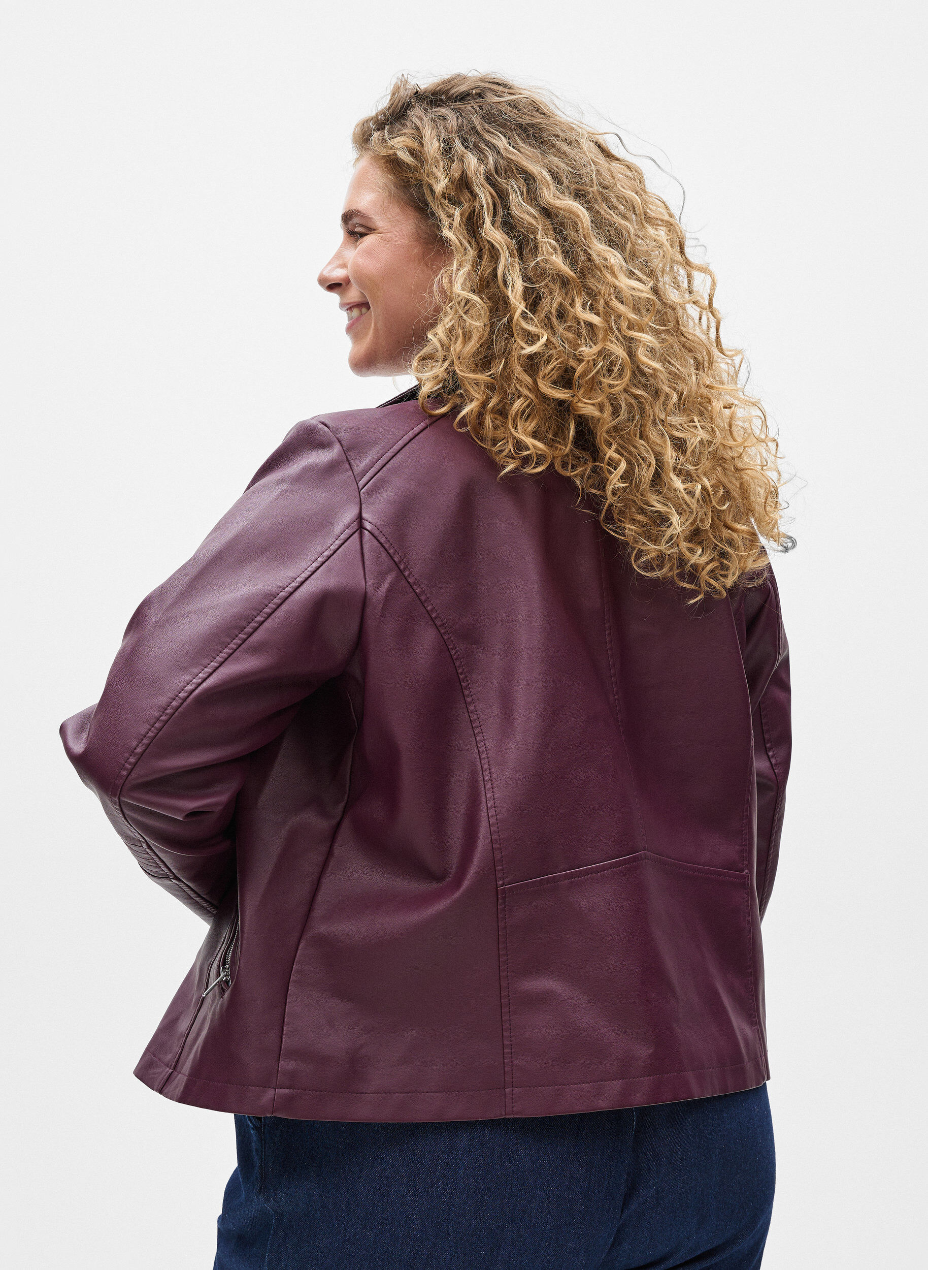 ZizziBikerjacke aus Kunstleder, Dunkles Bordeaux, Model image number 2