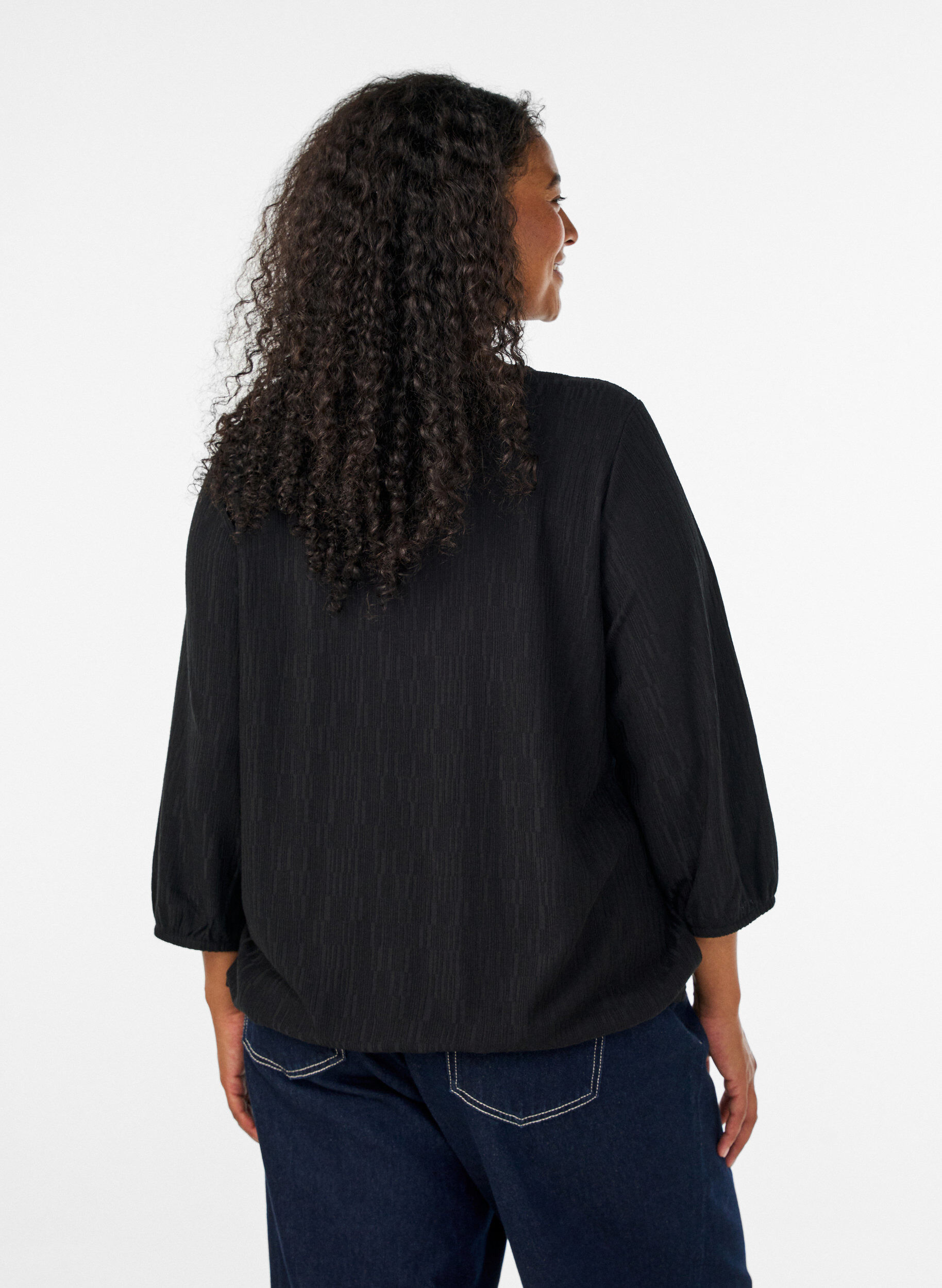 ZizziBluse mit Struktur und 3/4-&Auml;rmeln, Schwarz, Model image number 2