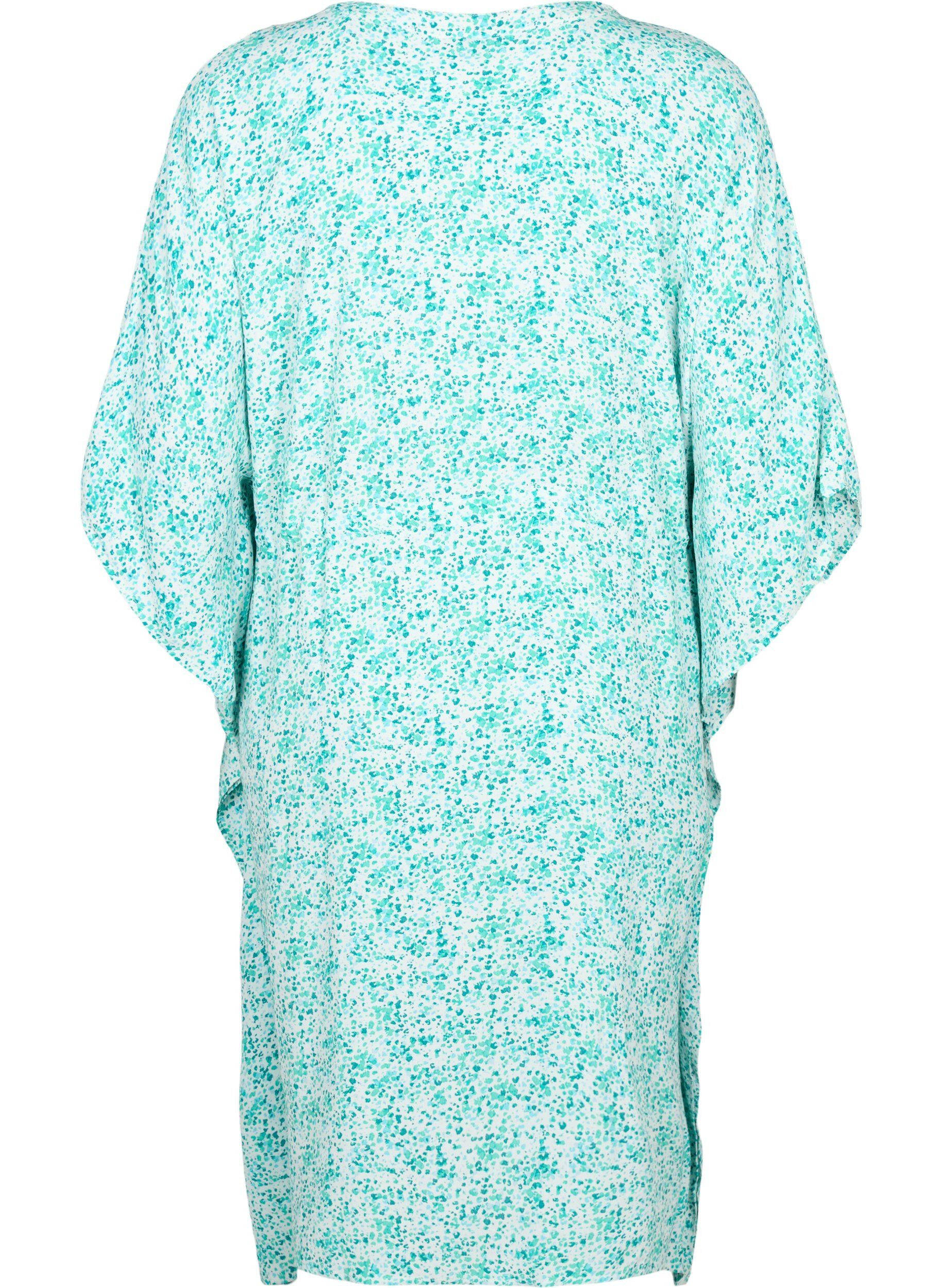 ZizziViskose Kaftan Kleid mit Druck, Green Dot, Packshot image number 1