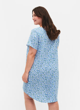 Kleid mit Aufdruck und kurzen Ärmeln, Blue Small Flower, Model image number 1