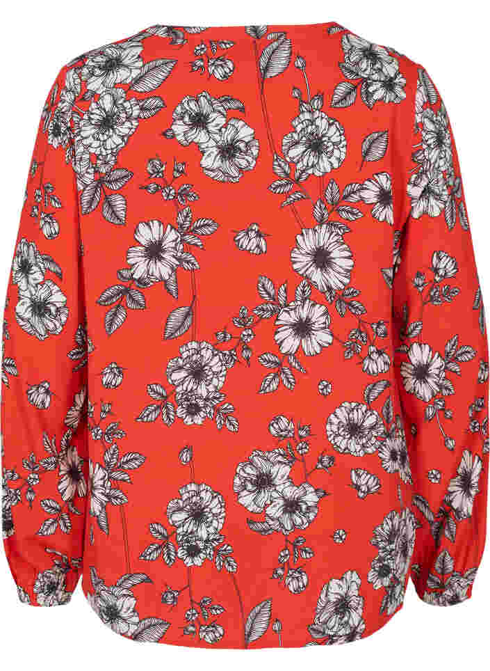 Langärmelige Bluse aus geblümter Viskose, Fiery Red Flower AOP, Packshot image number 1