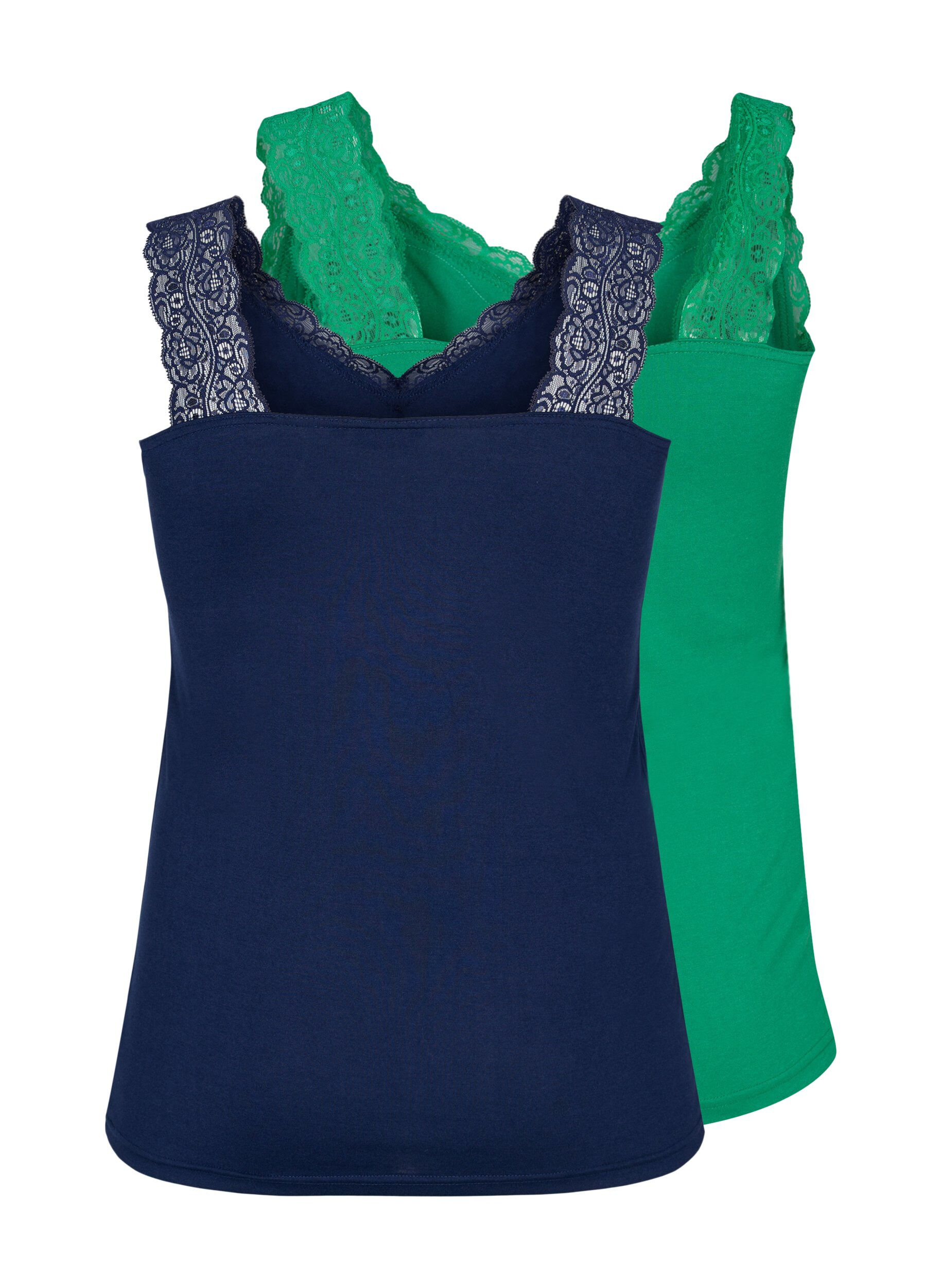 Zizzi2er-Pack Tops mit Spitze, Navy B/Jolly Green, Packshot image number 1