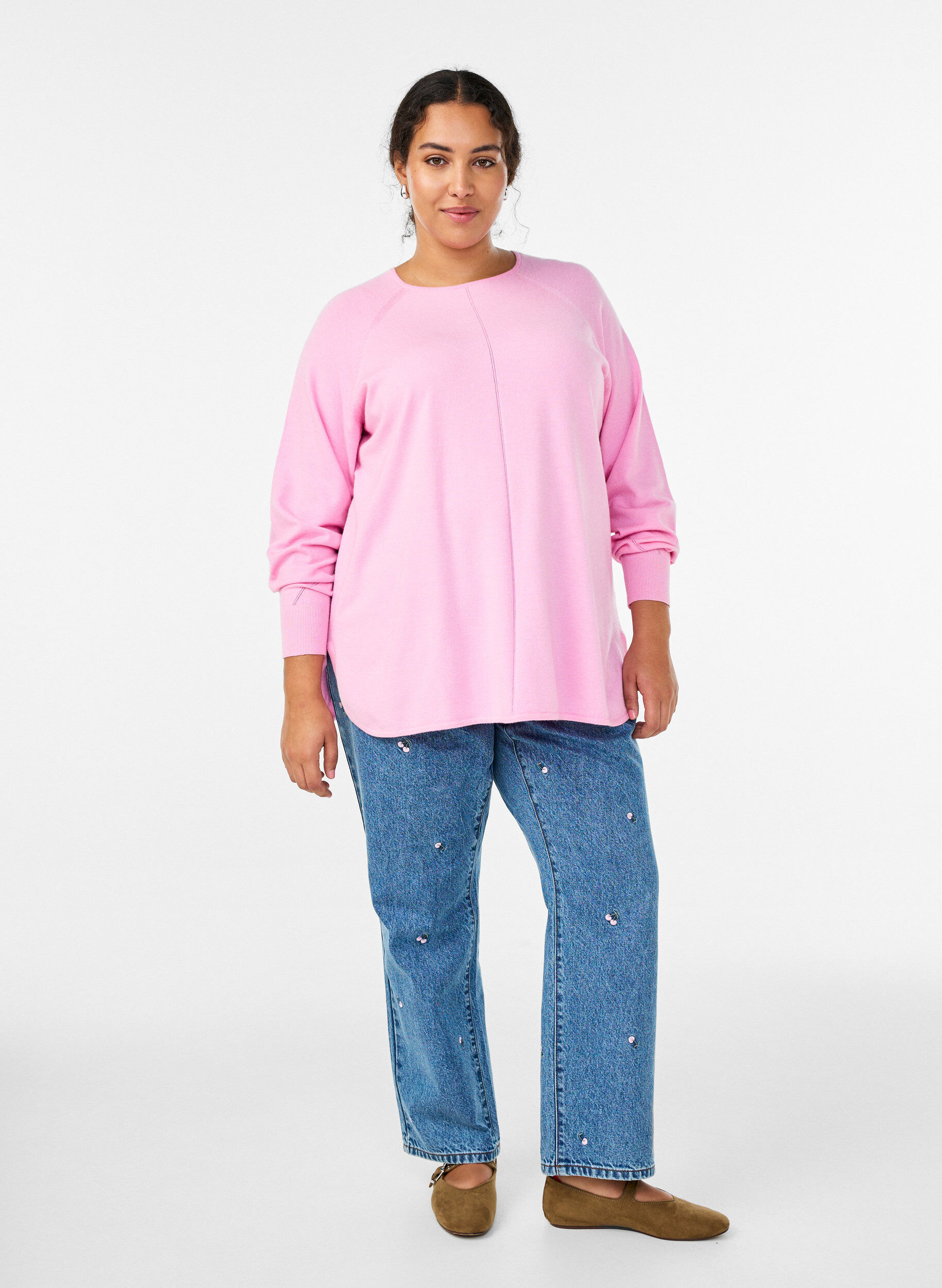 ZizziStrickbluse mit Rundhalsausschnitt und Strickmuster, Pink, Model image number 1