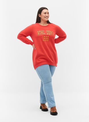 Langes Sweatshirt mit Textdruck, Hisbiscus, Model image number 2