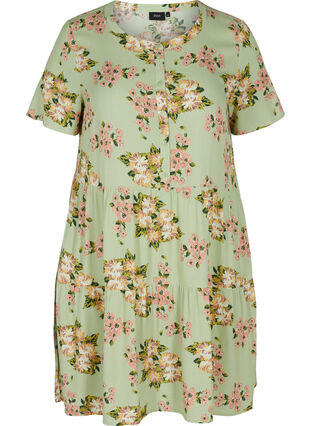 Kurzarm-Kleid aus Viskose mit A-Linie, Light Green April, Packshot image number 0