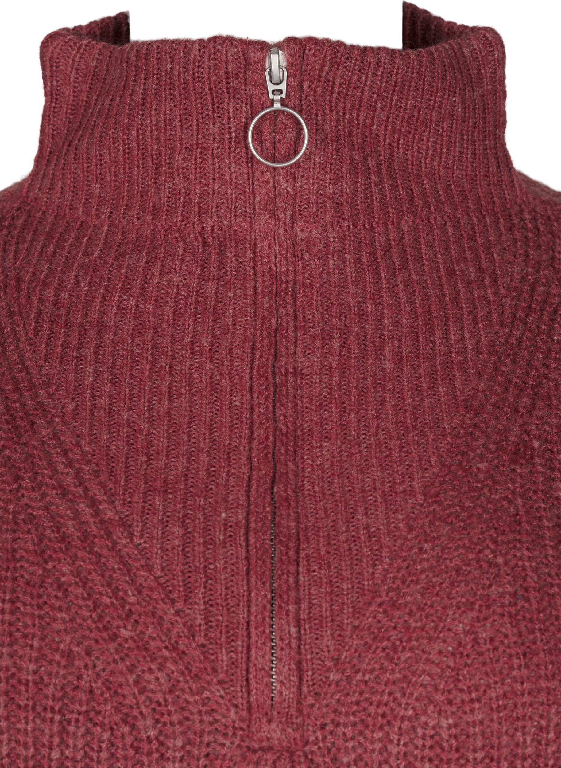 ZizziStrickpullover mit hohem Kragen und Rei&szlig;verschluss, Rot, Packshot image number 2