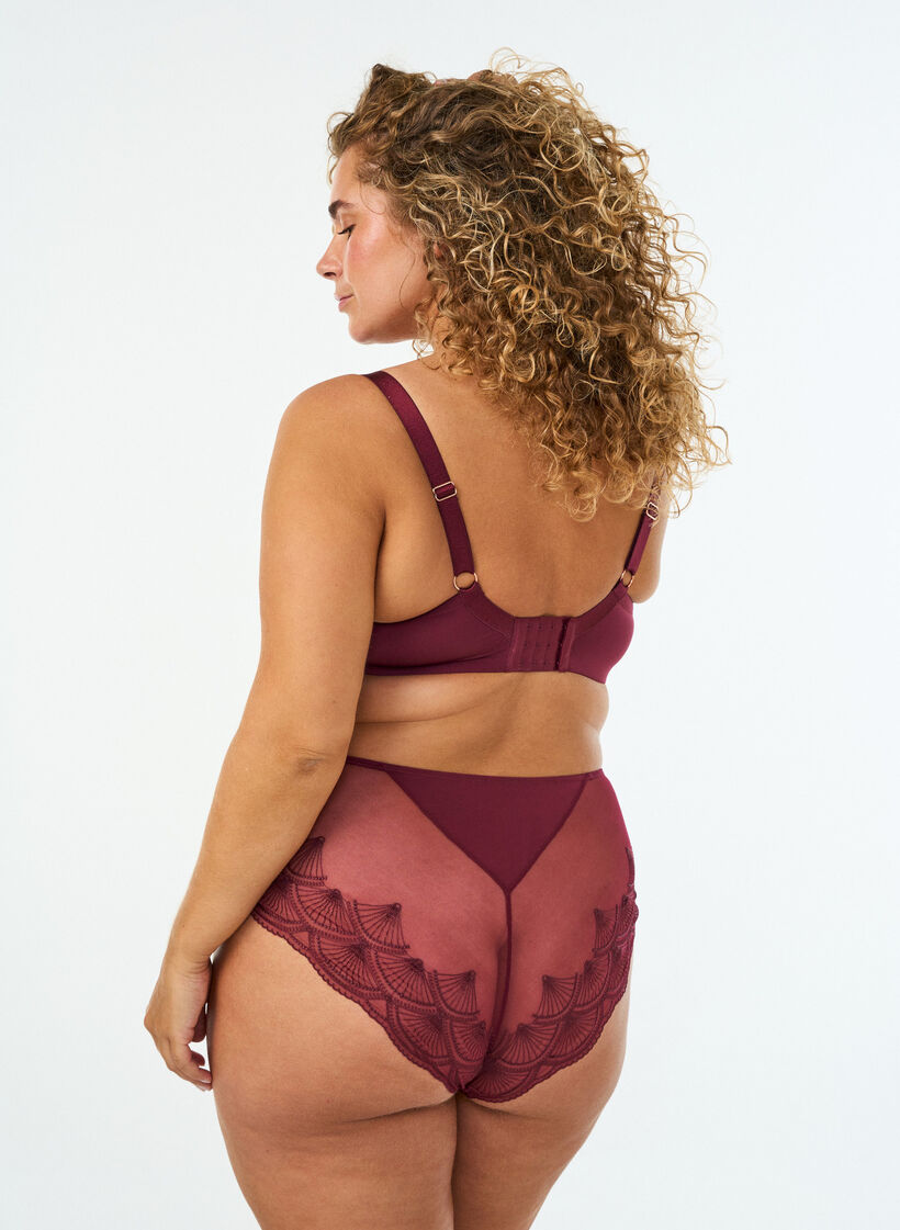 Slip mit Mesh und besticktem Spitzenbesatz, Rot, Model image number 1