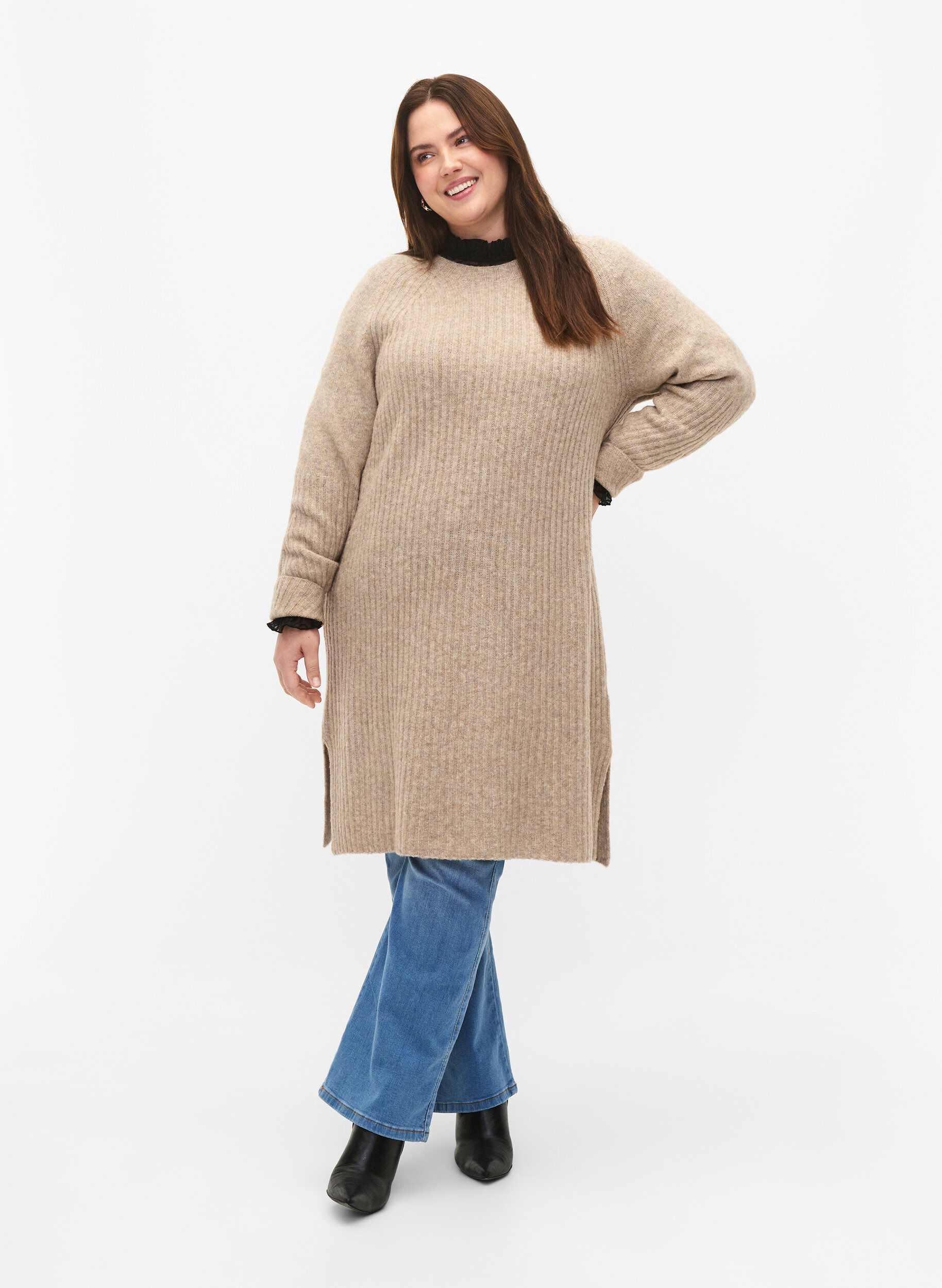 ZizziRippstrickkleid mit Schlitz, Simply Taupe Mel., Model image number 2