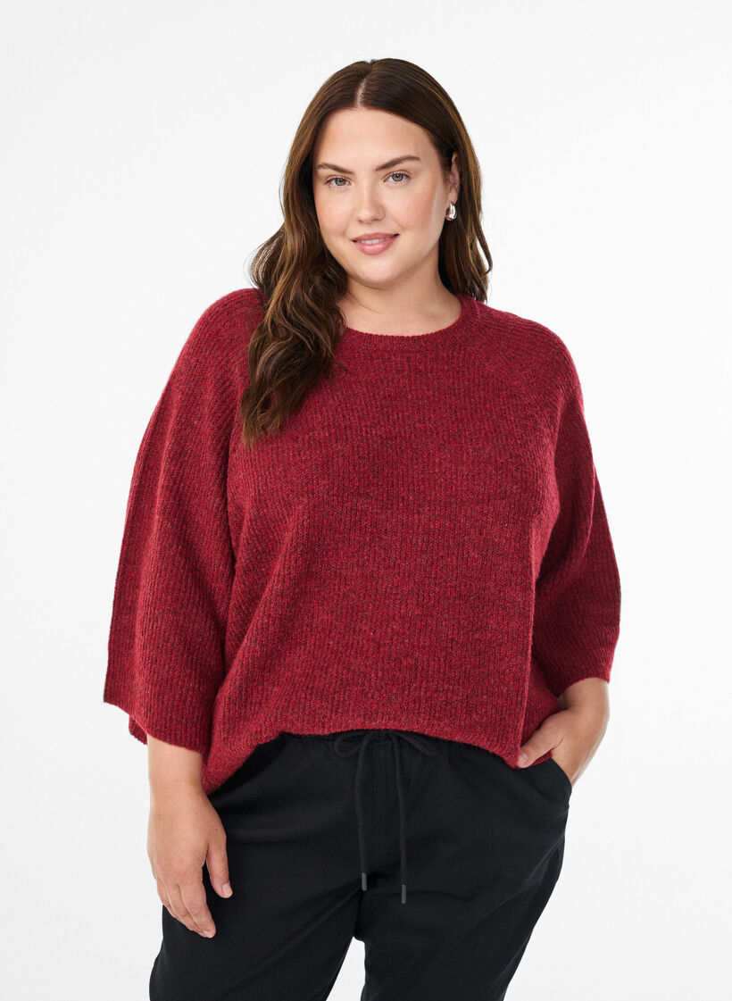 Ripppullover mit 3/4-&Auml;rmeln, Rot, Model image number 0