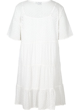 Kurzarm Kleid mit Lochstickerei, Bright White, Packshot image number 1