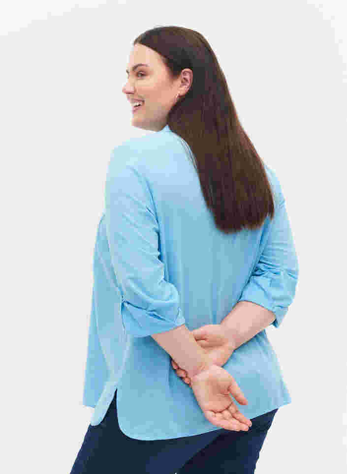 Bluse mit 3/4-Ärmeln und Knöpfen, Alaskan Blue, Model image number 1