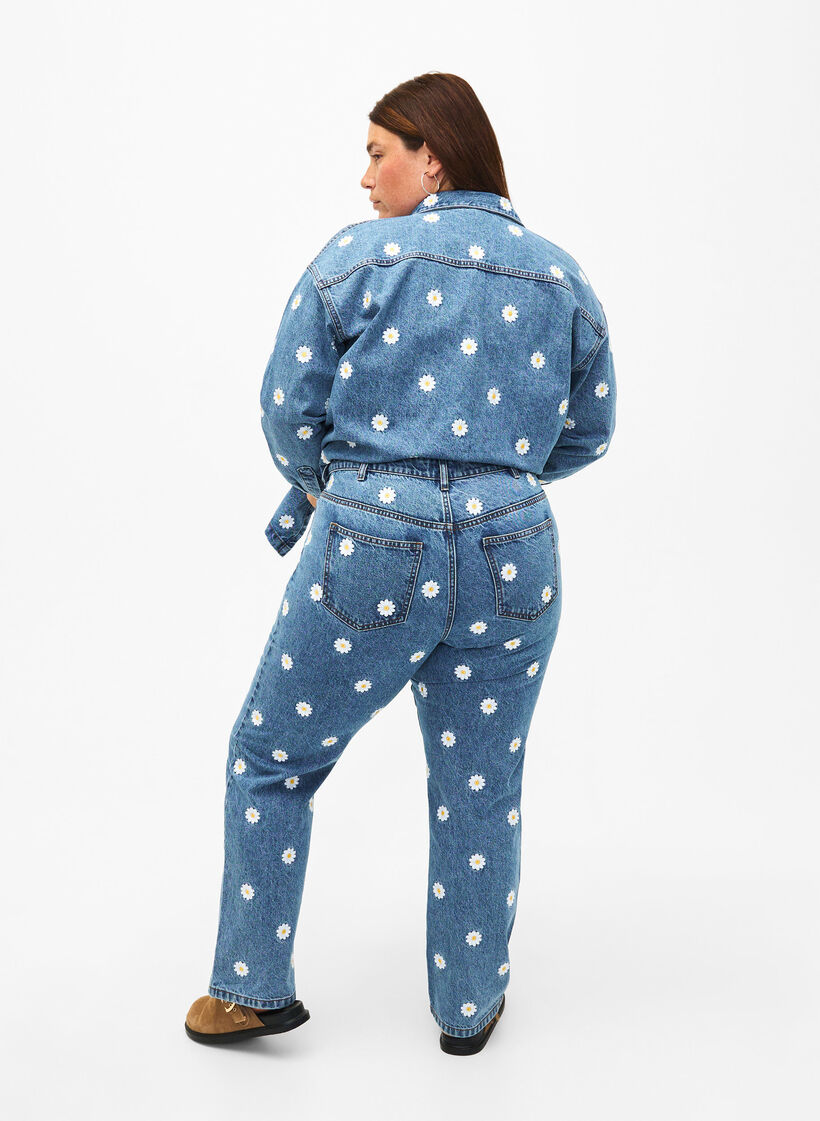  Gemma Jeans mit hoher Taille und Gänseblümchen, Blau, Model image number 1