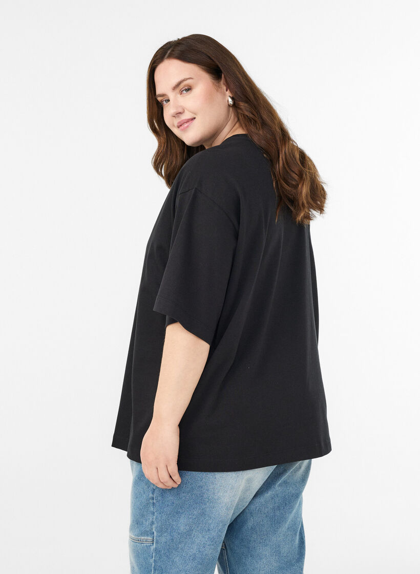 Oversize-T-Shirt mit halben Ärmeln, Schwarz, Model image number 2