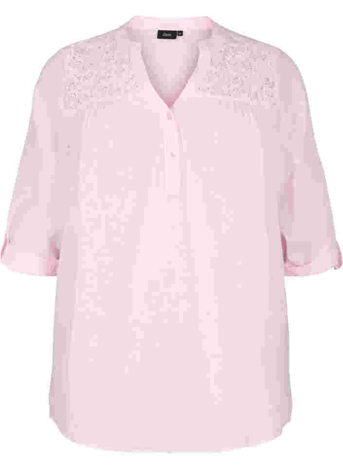 Baumwollbluse mit Spitzendetails, Pink-A-Boo, Packshot image number 0