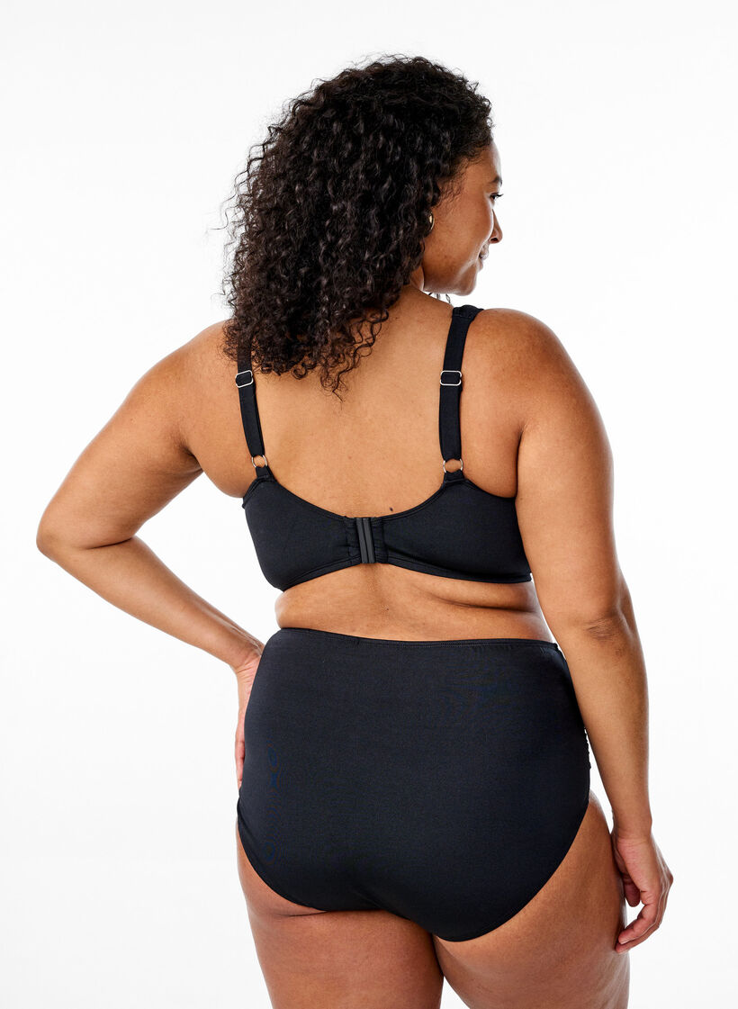 Bikini-Slip mit Drapierung und hoher Taille, Schwarz, Model image number 1