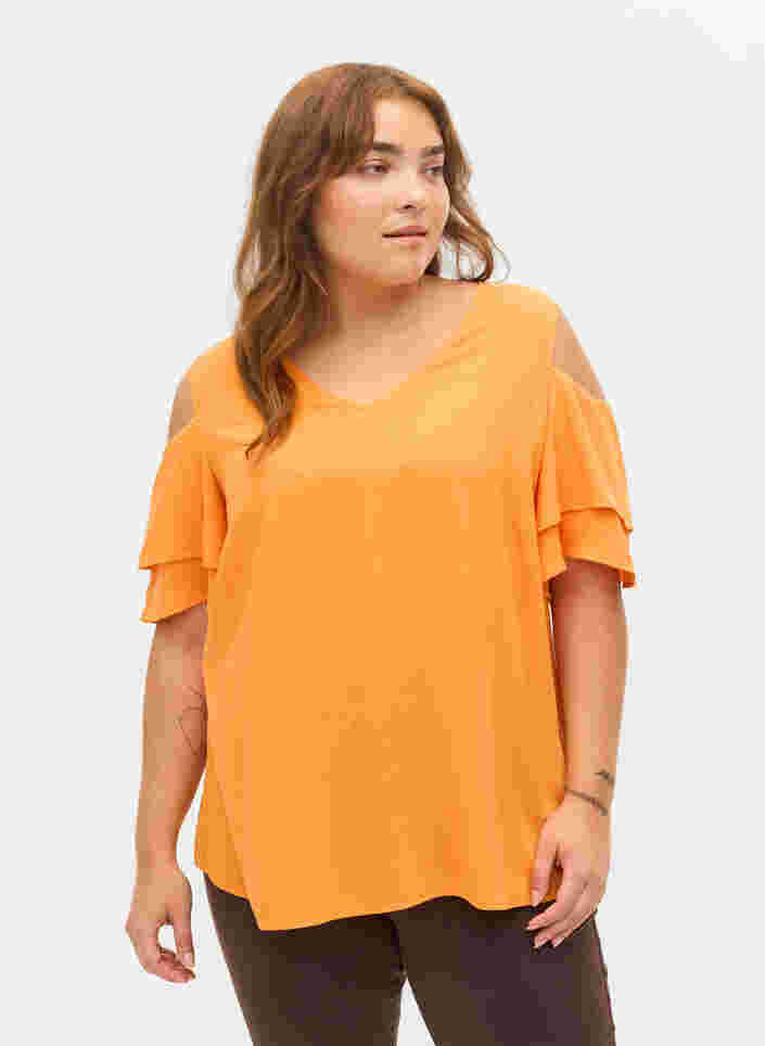 Kurzärmelige Bluse aus Viskose, Orange Peel, Model
