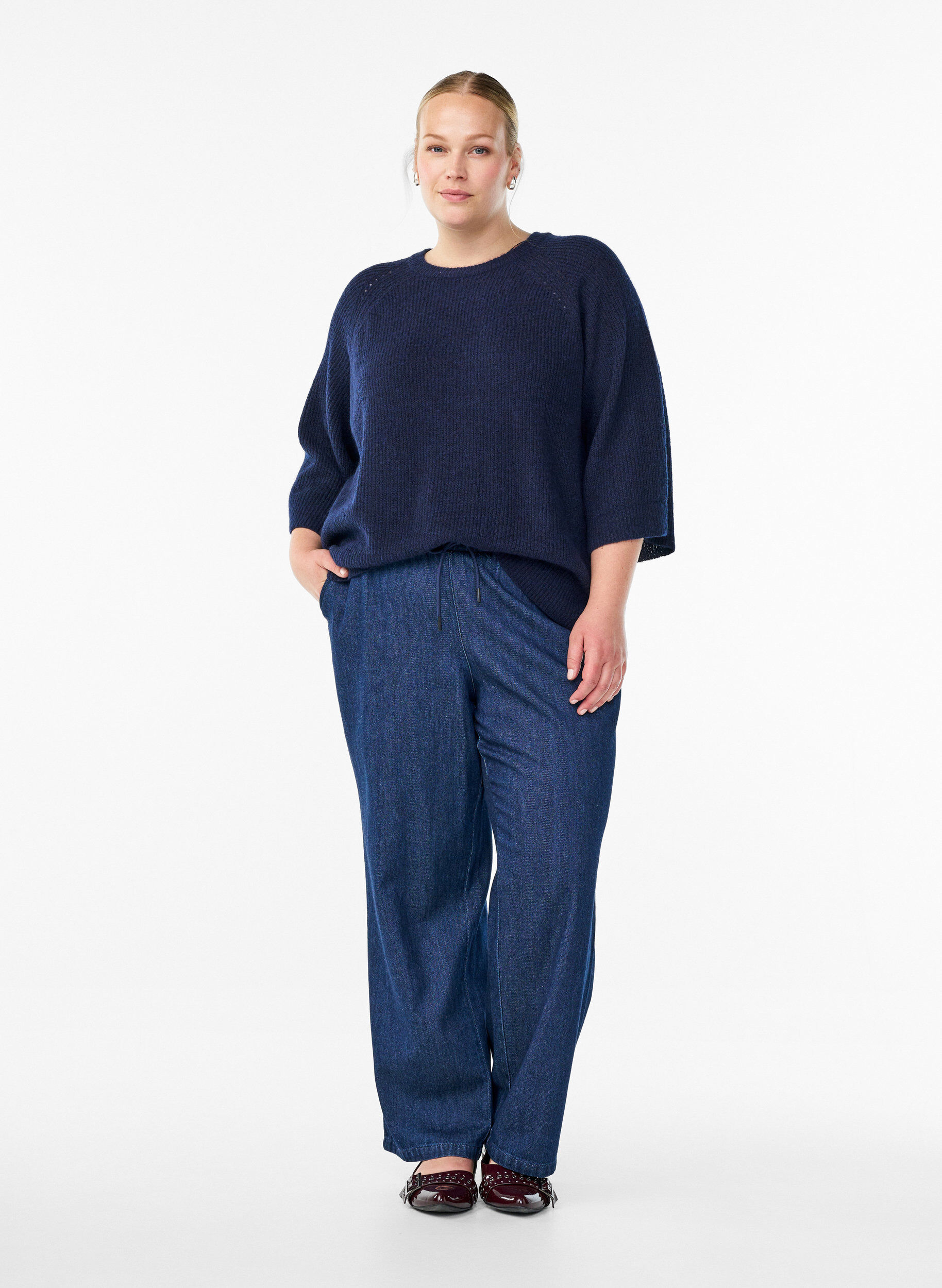 ZizziRipppullover mit 3/4-&Auml;rmeln, Blau, Model image number 1