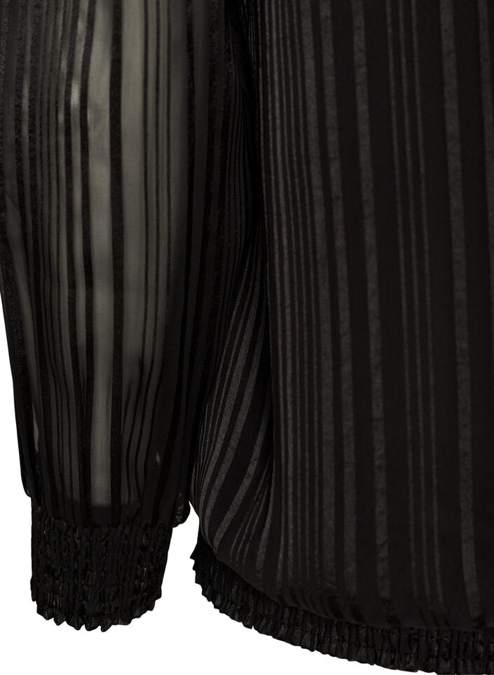 Gestreifte Bluse in Ballonform, Schwarz, Packshot image number 3