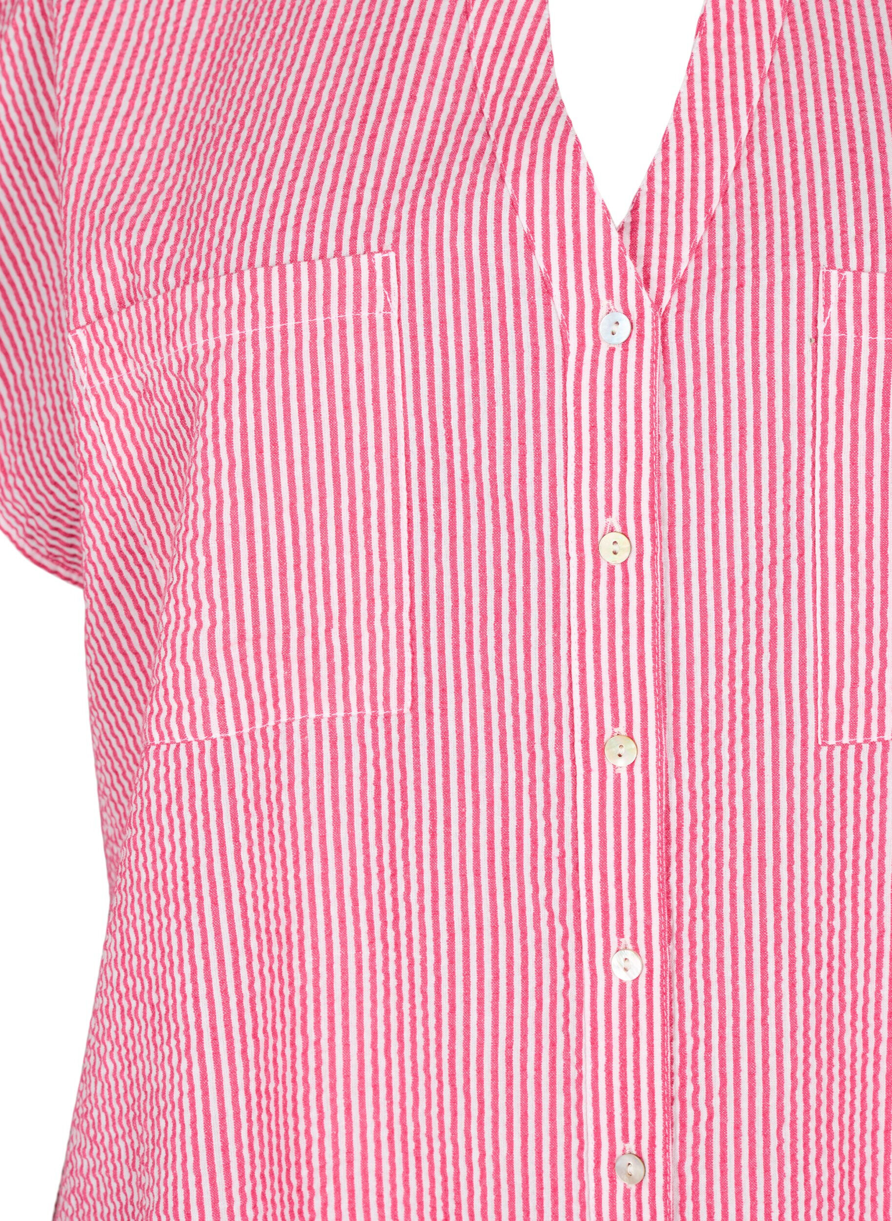 ZizziKurz&auml;rmeliges Baumwollhemd mit Streifen, Beetroot P. Stripe, Packshot image number 2
