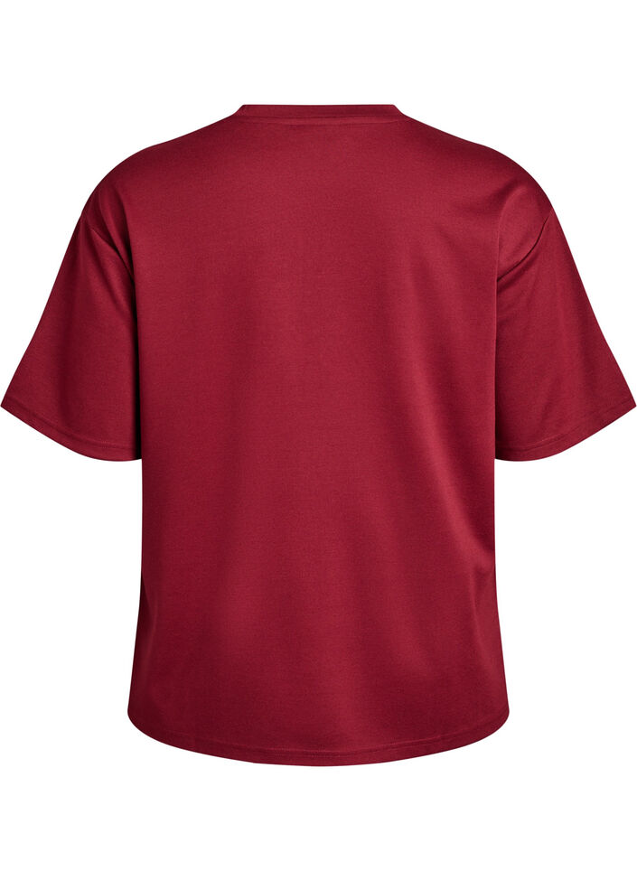 T-Shirt mit Strasssteinen und Rundhalsausschnitt, Dunkles Bordeaux, Packshot image number 1