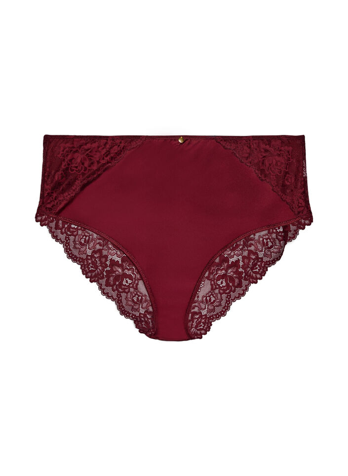 Slip mit Spitze und einem Schleifendetail hinten, Dunkles Bordeaux, Packshot image number 0
