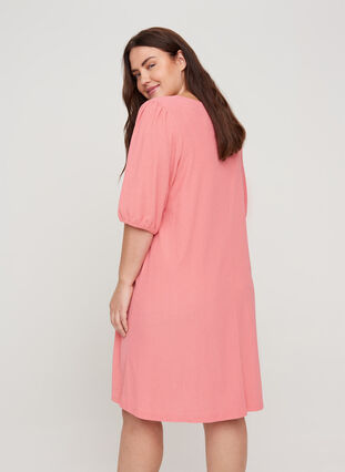 Kleid mit Puffärmeln und V-Ausschnitt, Tea Rose , Model image number 1