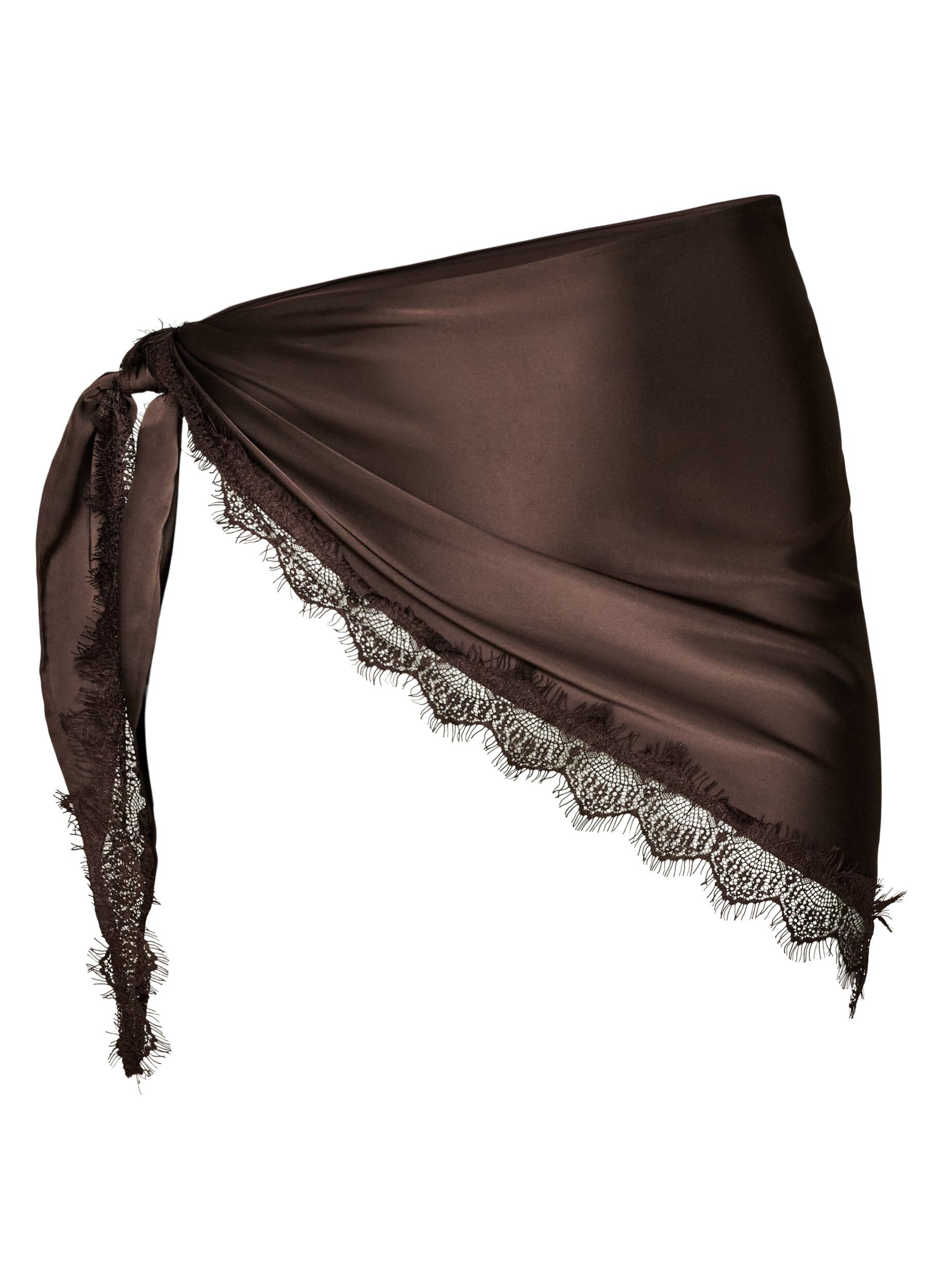 ZizziSchal aus Satin mit Spitzensaum, Braun, Packshot image number 0