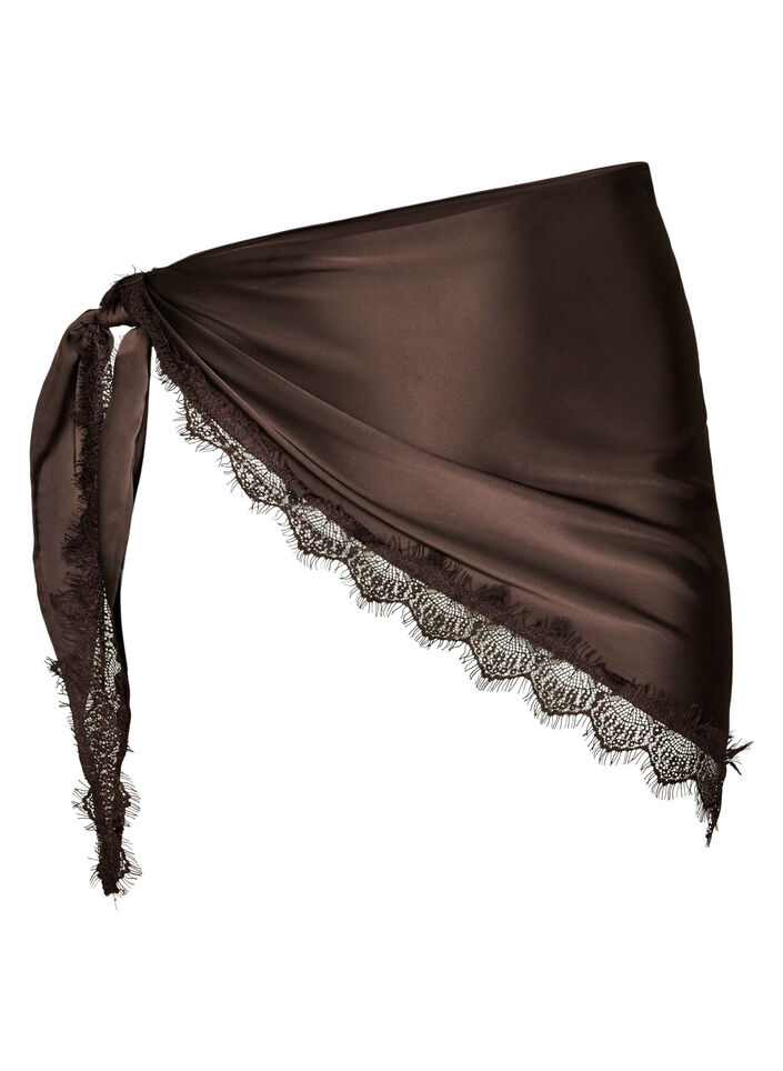 Schal aus Satin mit Spitzensaum, Braun, Packshot image number 0