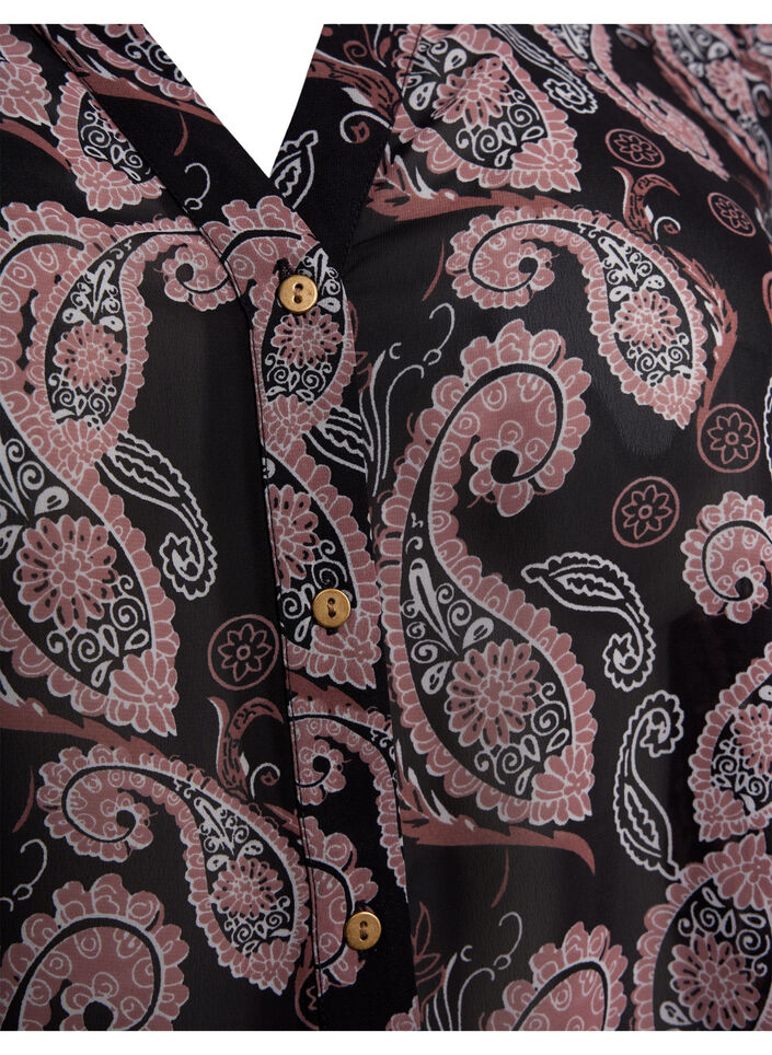 Hemdbluse mit V-Ausschnitt und Print, Black/Beige Paisley, Packshot image number 2