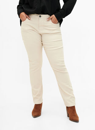 Schmal geschnittene Emily-Jeans mit normal hohem Bund, Oatmeal, Model image number 2