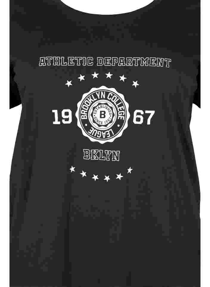 Kurzärmeliges Baumwoll-T-Shirt mit Druck, Black, Packshot image number 2