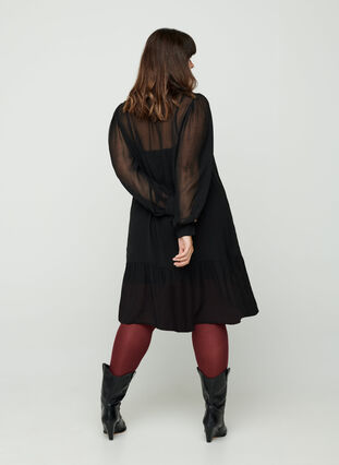 Langarm Kleid mit Knopfverschluss, Black, Model image number 0