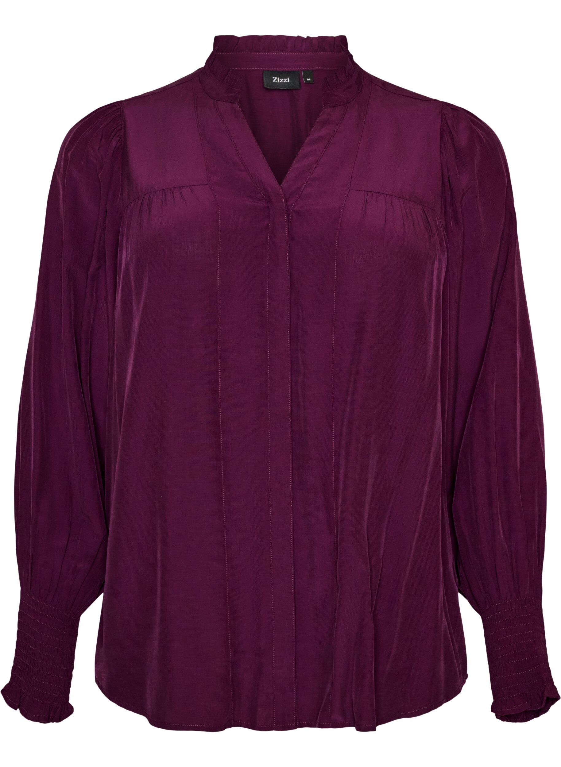 Bluse mit R&uuml;schenkragen und Raffung