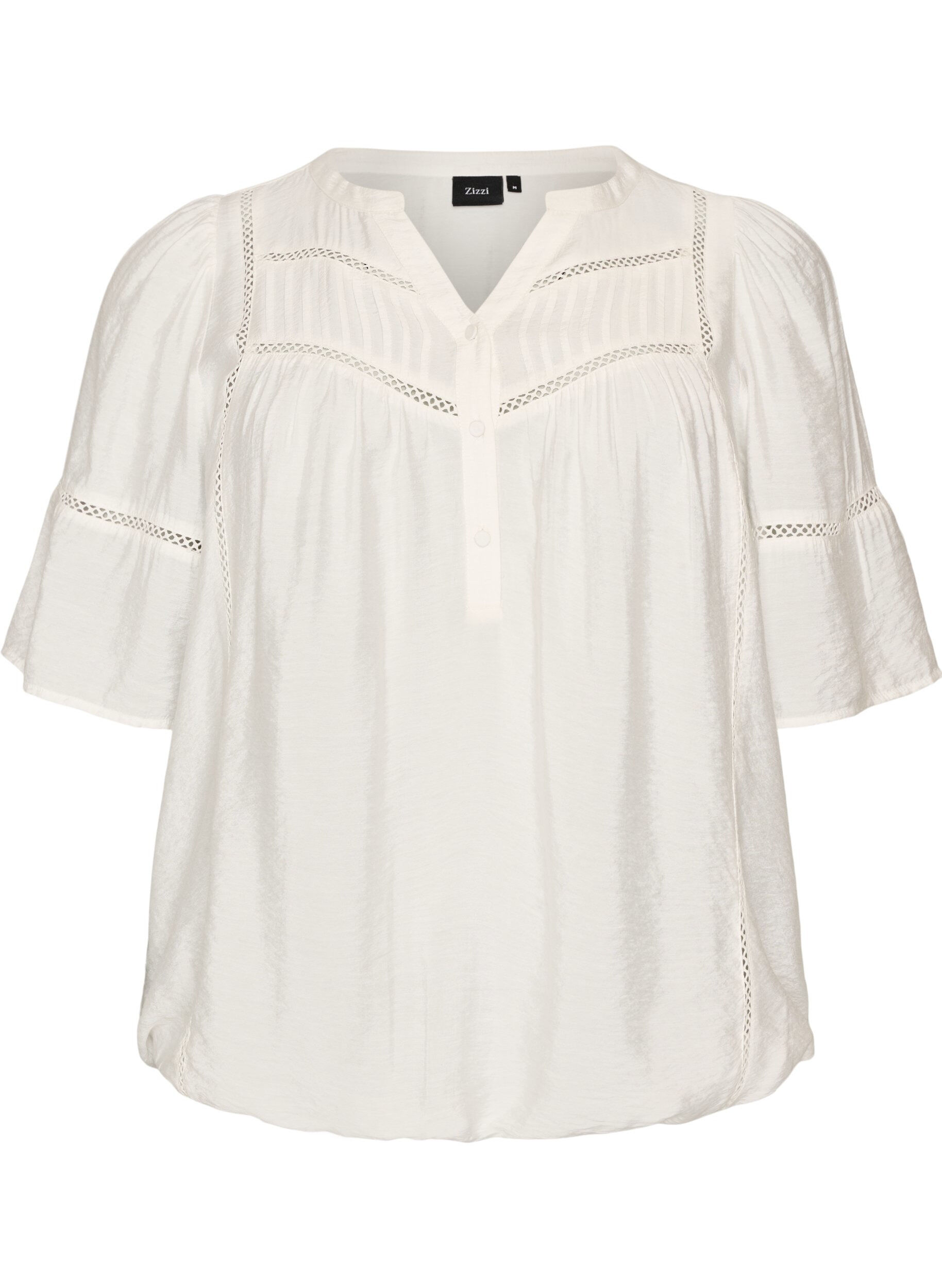 ZizziBluse aus Viskose mit Biesen und Ballon&auml;rmeln, Vanille, Packshot image number 0