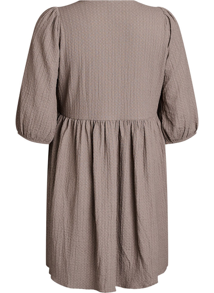 FLASH - Kurzes Kleid aus strukturiertem Stoff mit 3/4-Ärmeln, Beige, Packshot image number 1