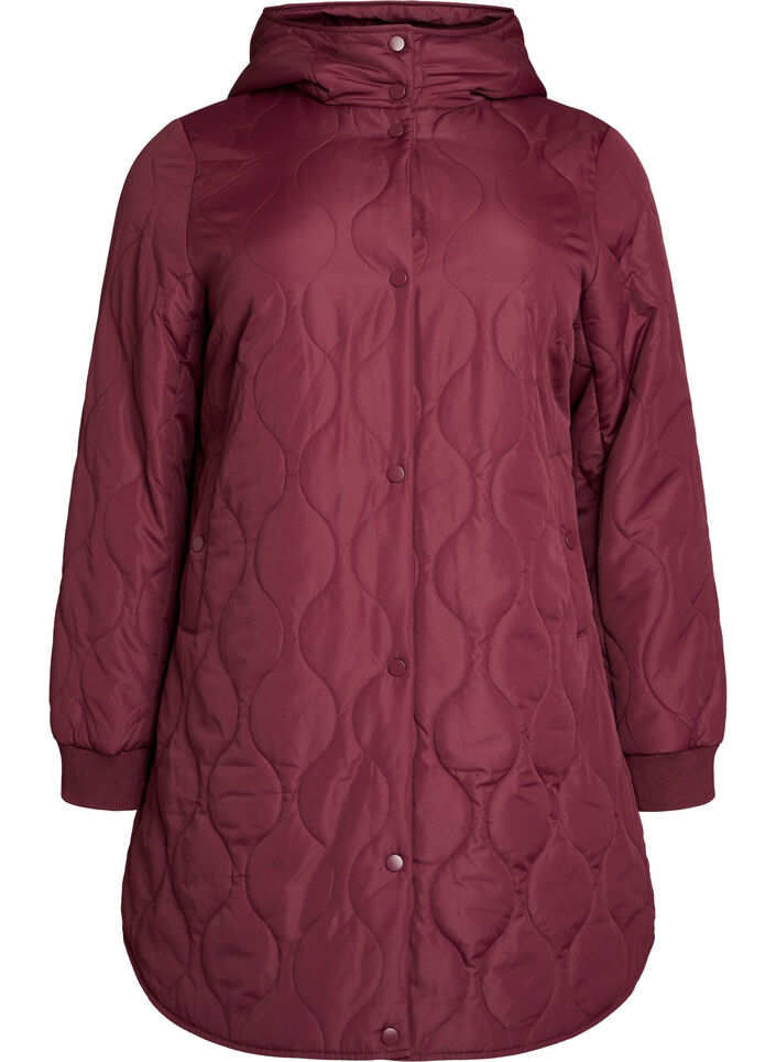 Mittellange Steppjacke mit Kapuze, 0655, Packshot image number 0