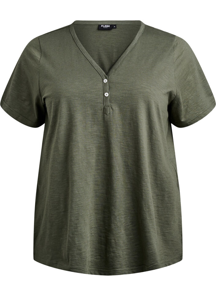 T-Shirt mit Knopfleiste, Gr&uuml;n, Packshot image number 0