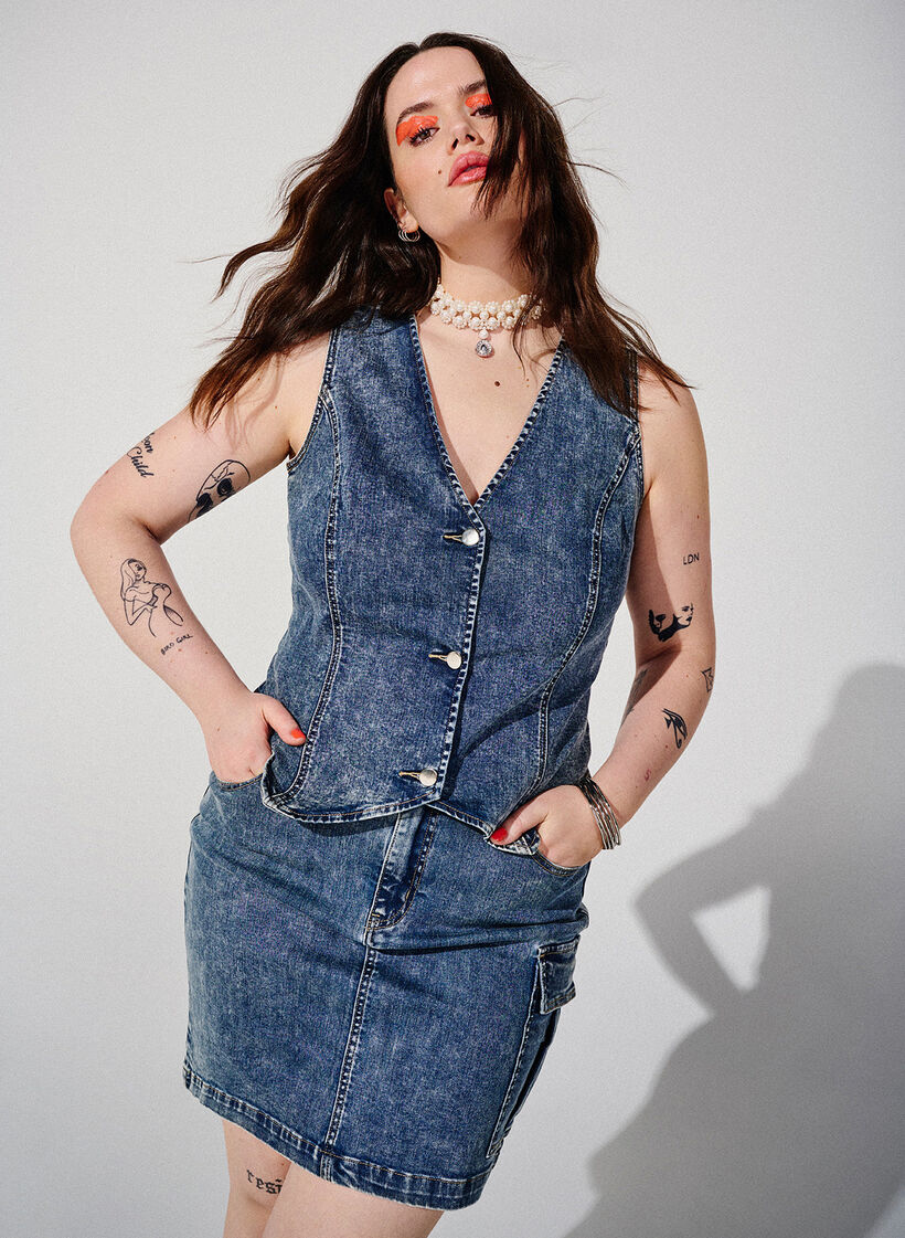 Eng anliegender Jeansrock mit Cargotasche, Blue Denim, Image image number 0