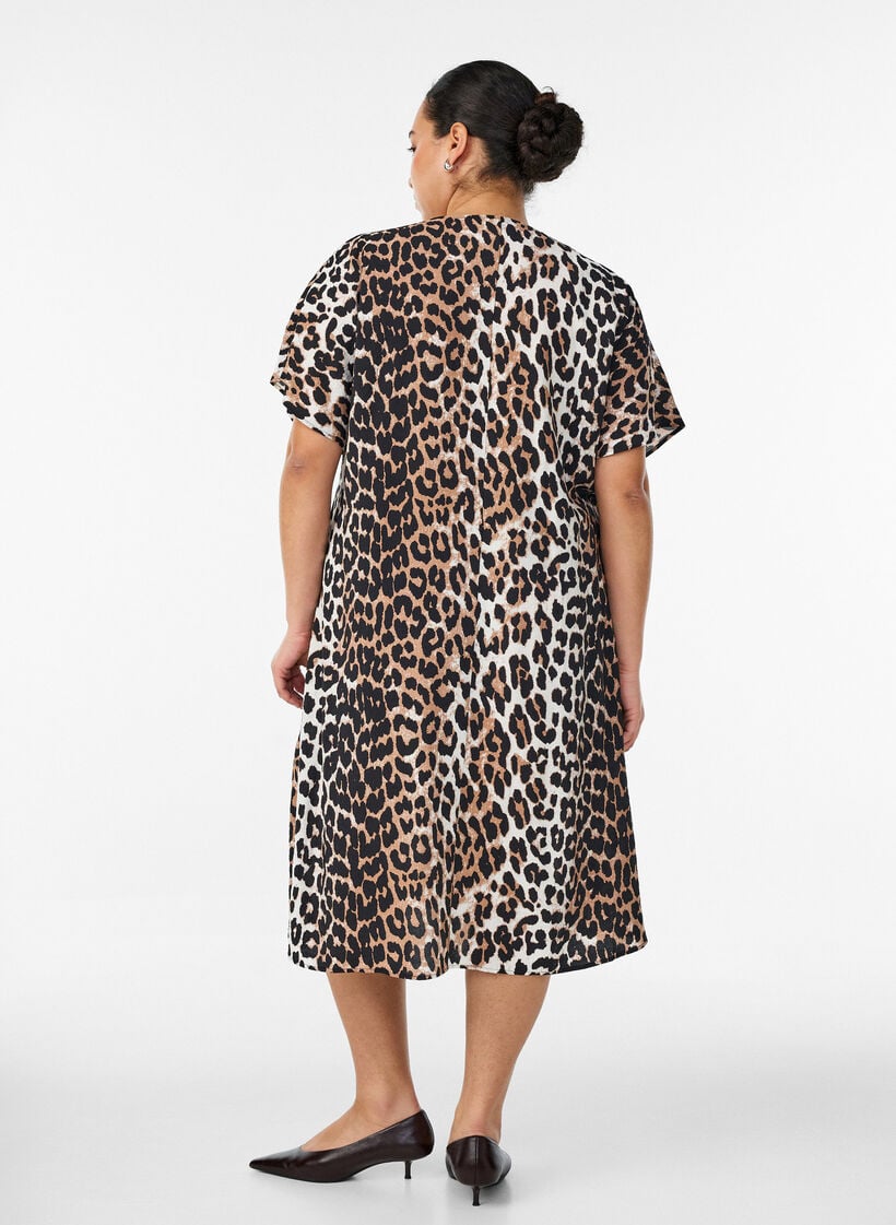 Kleid aus Viskose mit V-Ausschnitt, Braun, Model image number 1