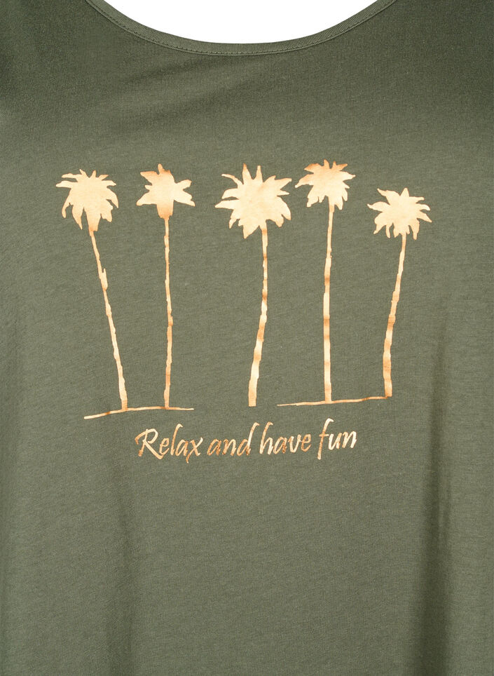 Ärmelloses Kleid aus Baumwolle mit A-Linie, Thyme W. Palm trees, Packshot image number 2