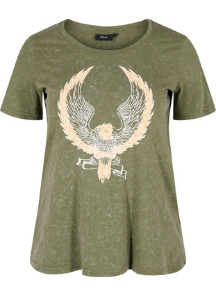 T-Shirt aus Baumwolle mit Aufdruck, Ivy Green ACID WASH, Packshot image number 0