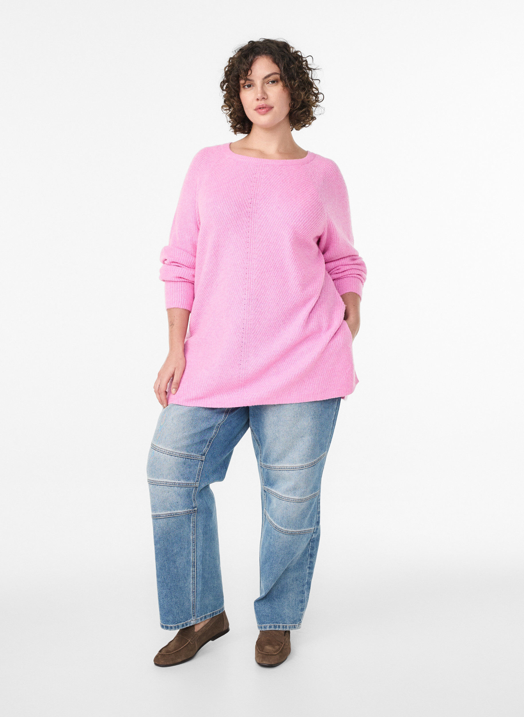 ZizziStrickpullover mit Diagonalmuster und Raglan&auml;rmeln, Pink, Model image number 1